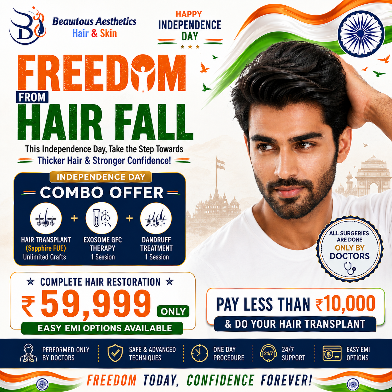 Freedom from Hair Fall Independence Day Special Offer Beautious Aesthetics Clinic