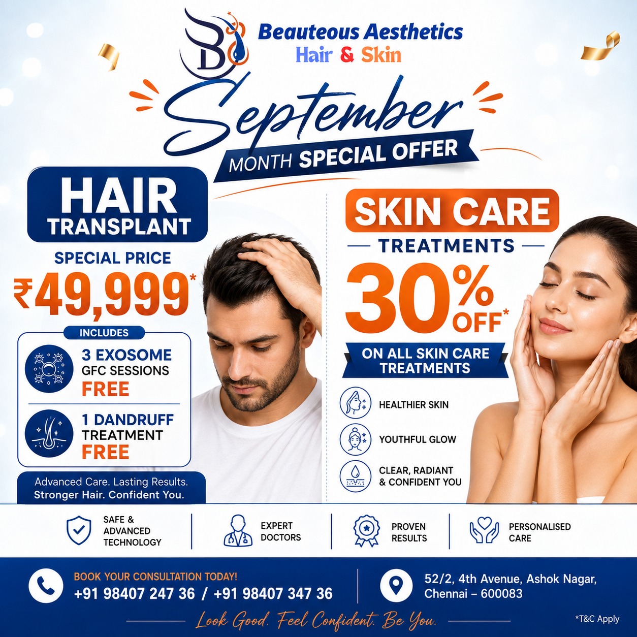 September Special Offers Beautious Aesthetics Chennai Hair Transplant Exosome GFC Dandruff Treatment