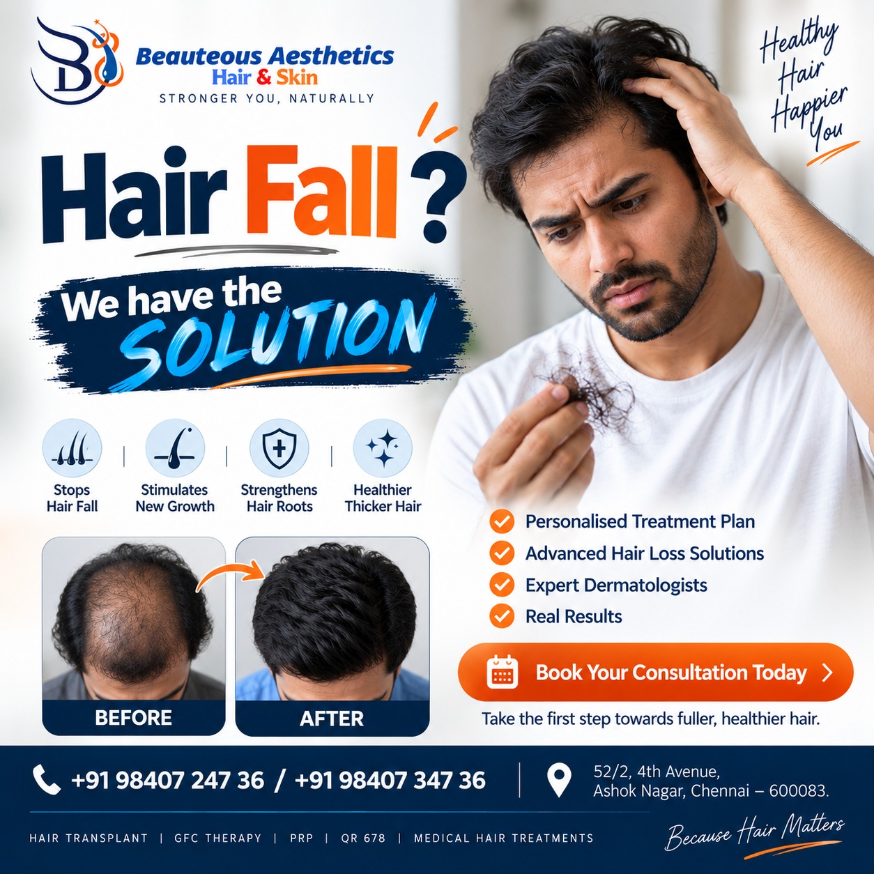 We Have the Solution for Hair Loss: Advanced Hair Loss Treatment in Chennai